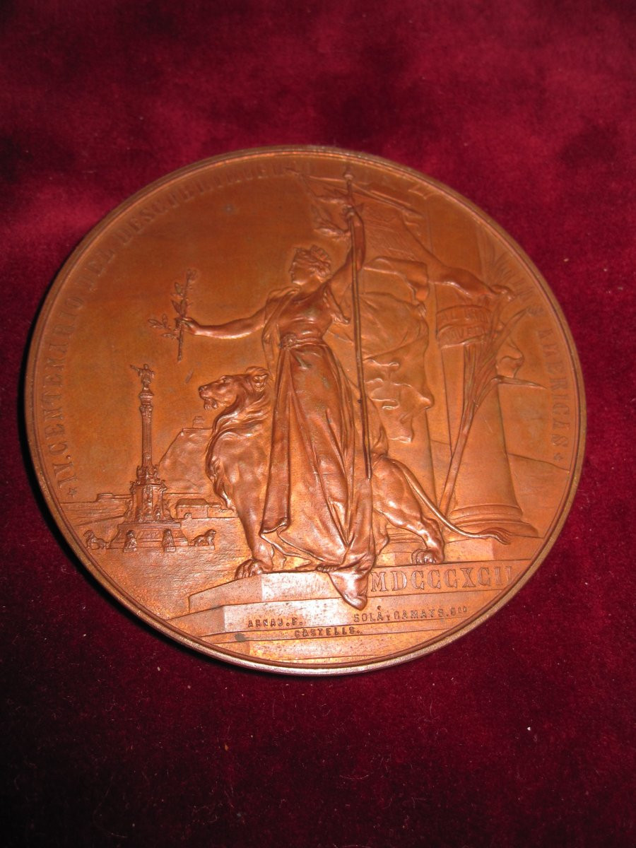 Christopher Columbus. Fourth Centenary Of The Discovery Of The Americas. 1492–1892. Medal -photo-1