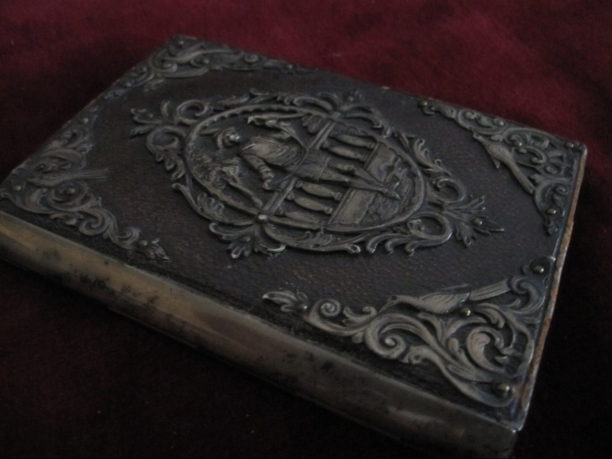 Plaque et cornières en argent massif sur le thème de la fauconnerie. Œuvre historiciste du XIXe-photo-6