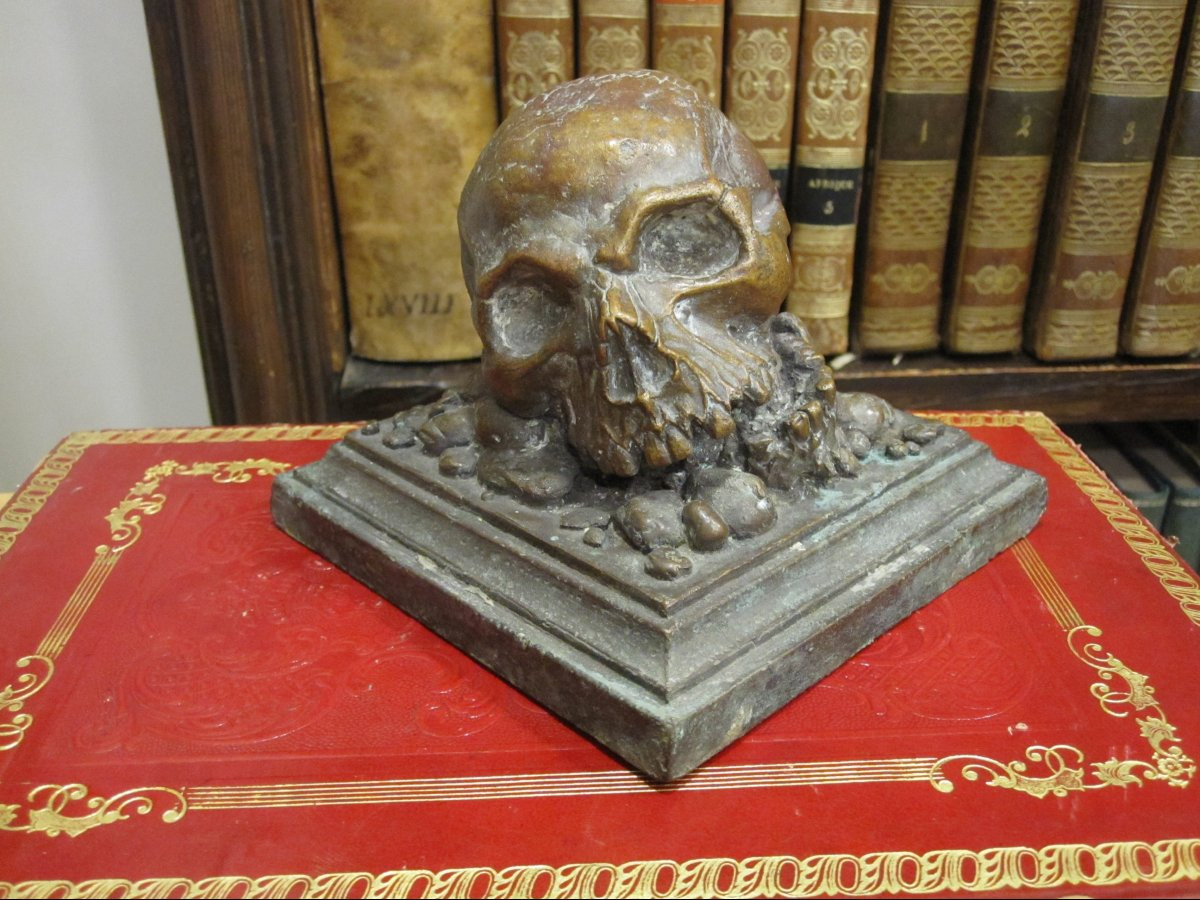MEMENTO MORI. ESCULTURA EN BRONCE MACIZO DEL ARTISTA OLMEDO ARRUFAT. SIGLO XX.-photo-2