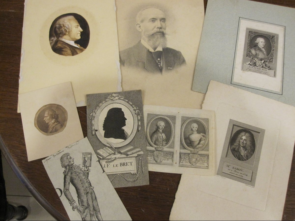Collection Of Portraits. 2 Drawings And 7 Engravings. 18th And 19th Centuries. -photo-2