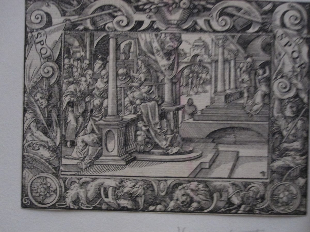 Quatre gravures sur bois du XVIe siècle. Scènes de bataille et autres.-photo-5