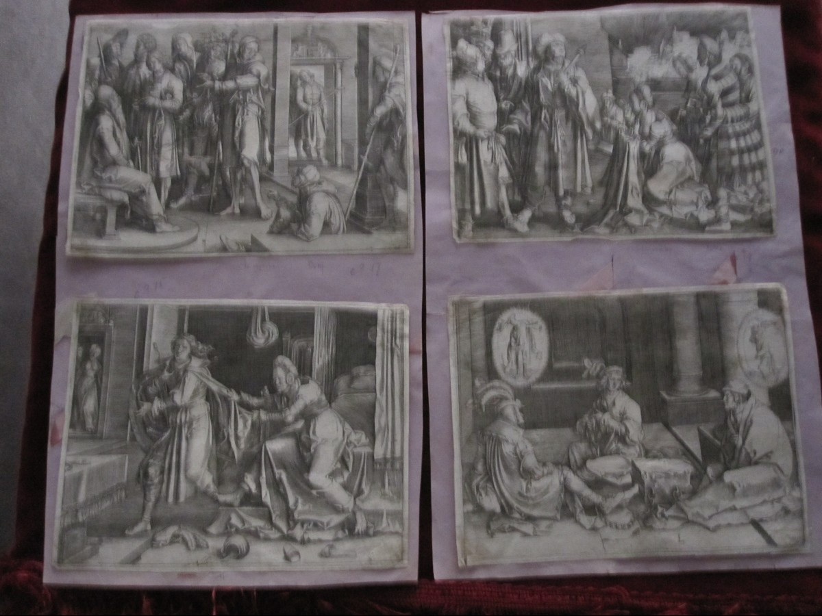 Luc de Leyde : Scènes de la vie de Joseph. Version inversée de quatre gravures de cette série. 