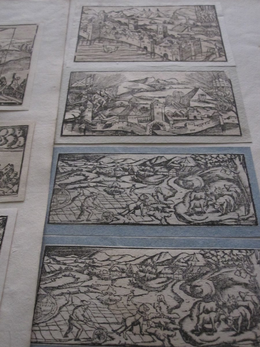 Ten 16th-century Wood Engravings. Views Of Towns, Castles And Countryside.-photo-2