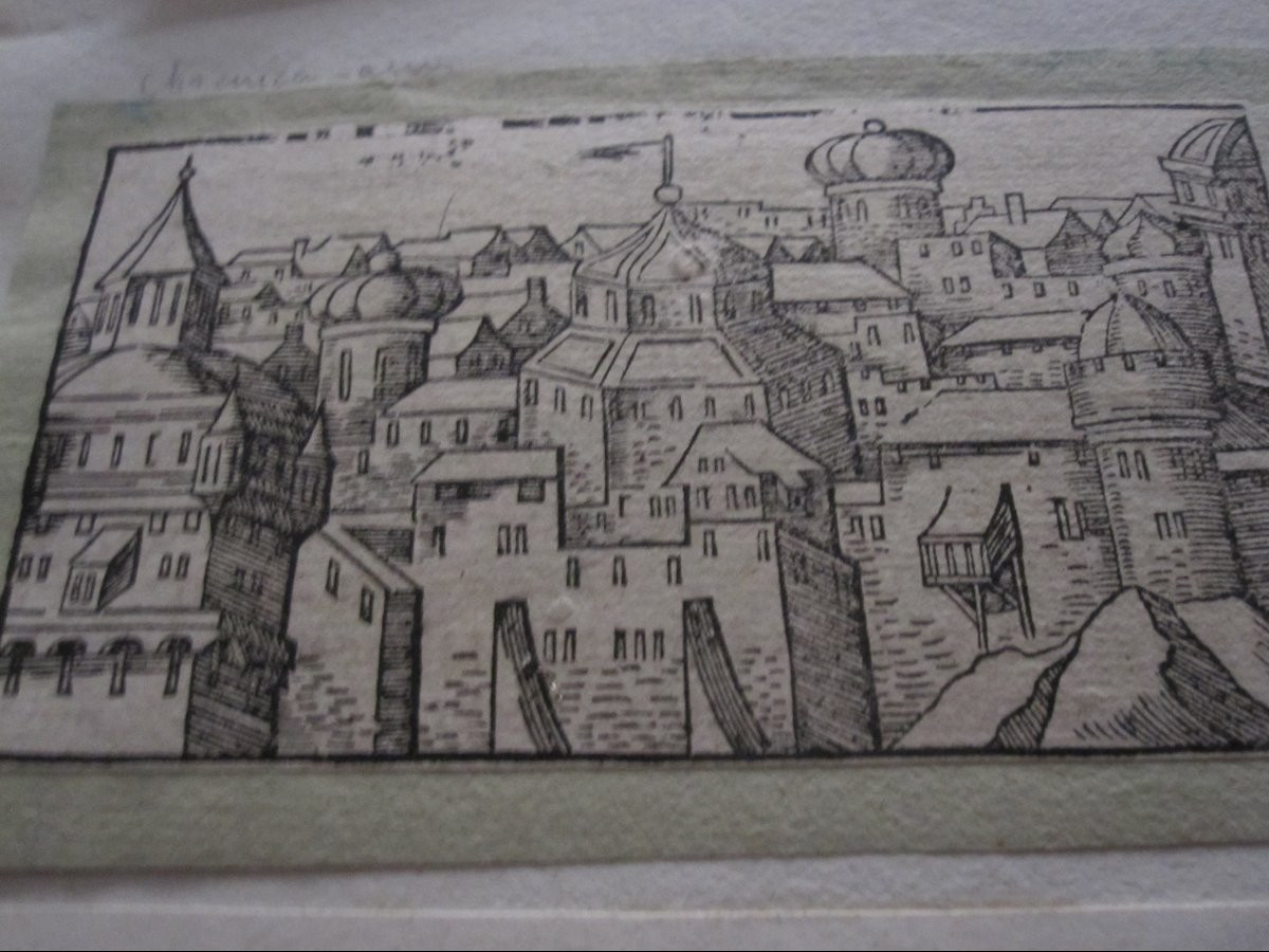 Ten 16th-century Wood Engravings. Views Of Towns, Castles And Countryside.-photo-1