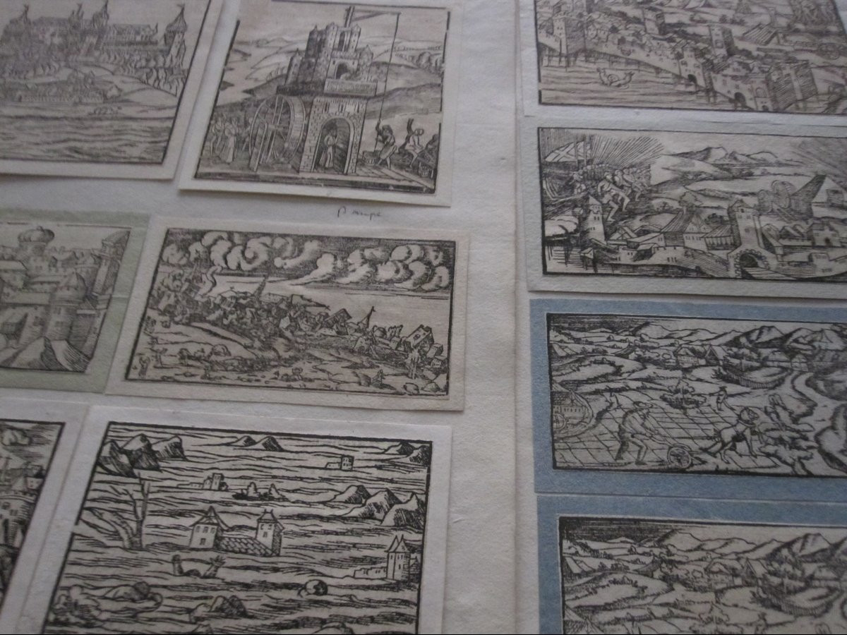 Ten 16th-century Wood Engravings. Views Of Towns, Castles And Countryside.-photo-5