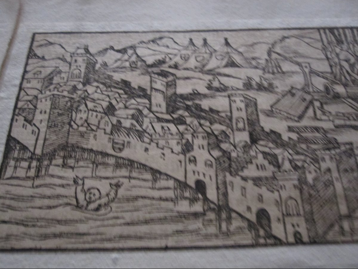 Ten 16th-century Wood Engravings. Views Of Towns, Castles And Countryside.-photo-6