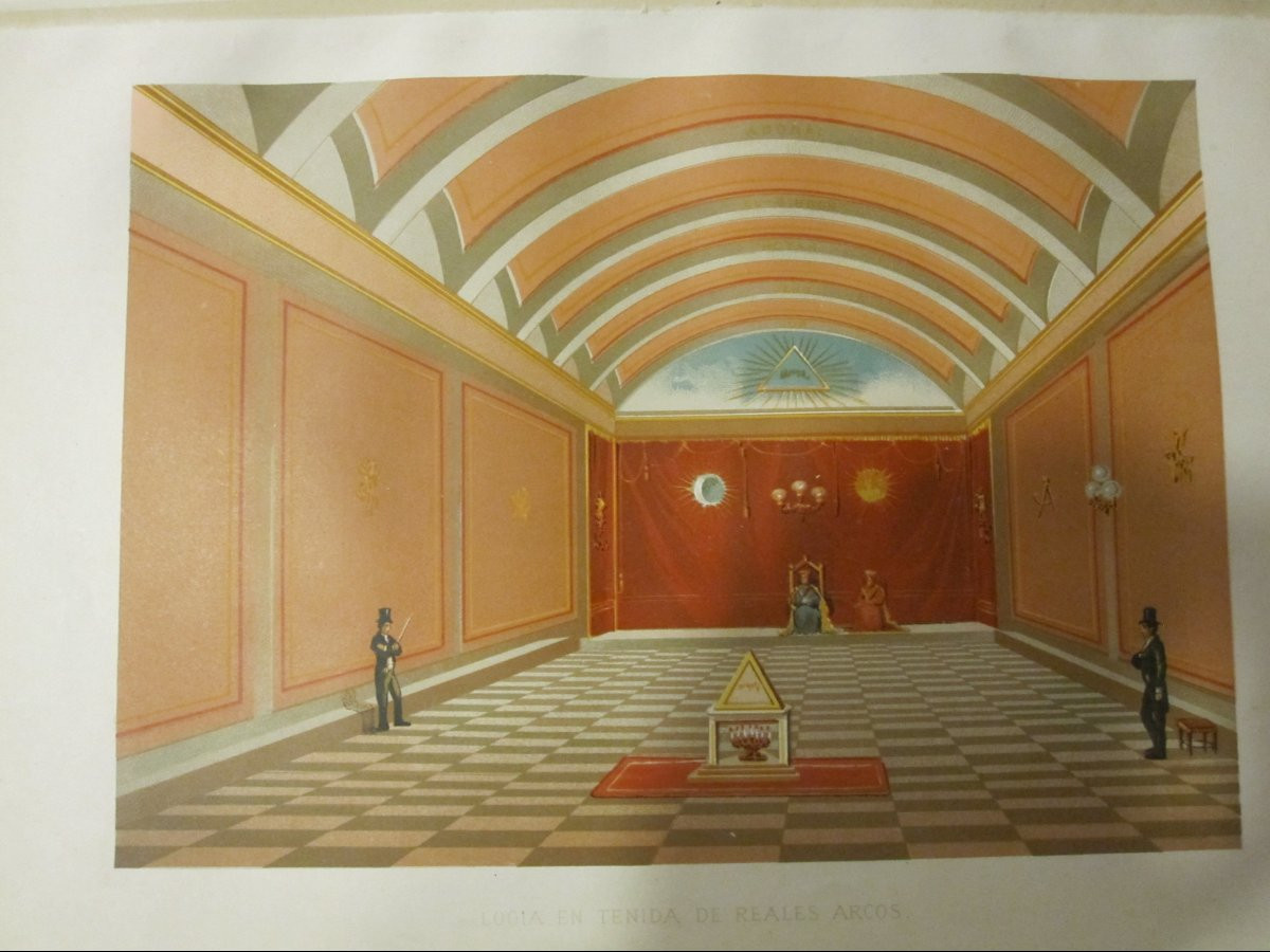 FRANC-MAÇONNERIE : 17 PLANCHES CHROMOLITHOGRAPHIQUES : LOGES, RITUELS ET VÊTEMENTS MAÇONNIQUES.-photo-3