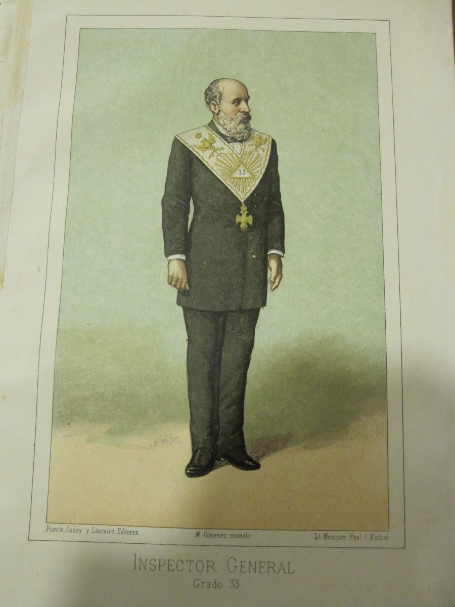 FRANC-MAÇONNERIE : 17 PLANCHES CHROMOLITHOGRAPHIQUES : LOGES, RITUELS ET VÊTEMENTS MAÇONNIQUES.-photo-6