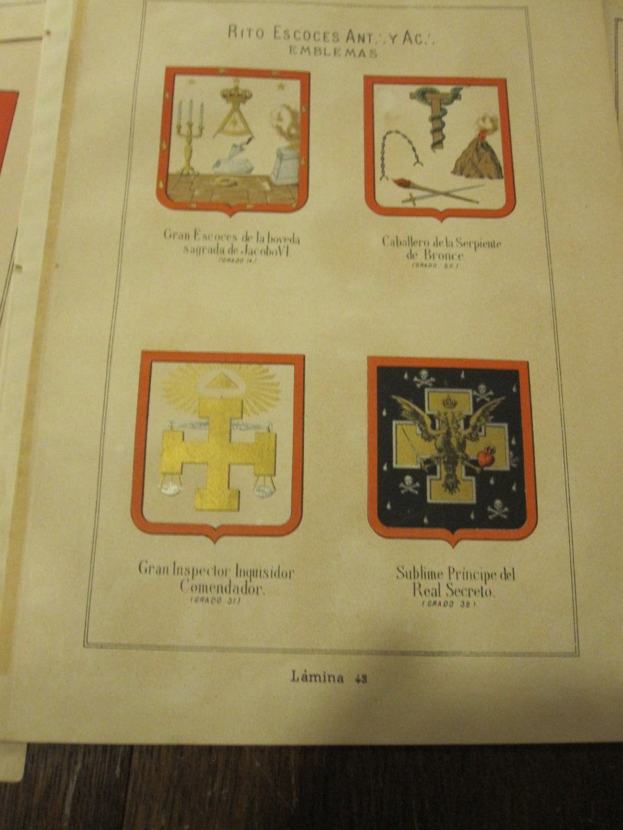 Franc-maçonnerie : 11 planches ornées des emblèmes des 33 degrés maçonniques. Année 1883.-photo-2
