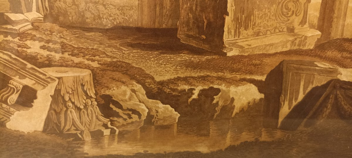 Katharina Prestel. 1747-1794. Large Aquatint Depicting Fantastical Ruins And Diogenes-photo-2