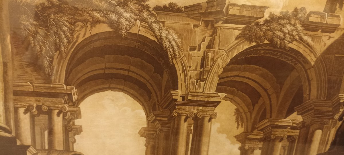 Katharina Prestel. 1747-1794. Large Aquatint Depicting Fantastical Ruins And Diogenes-photo-4
