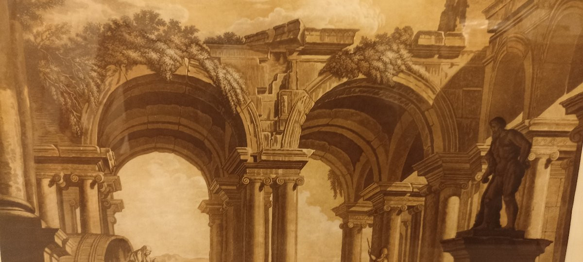 Katharina Prestel. 1747-1794. Large Aquatint Depicting Fantastical Ruins And Diogenes-photo-4