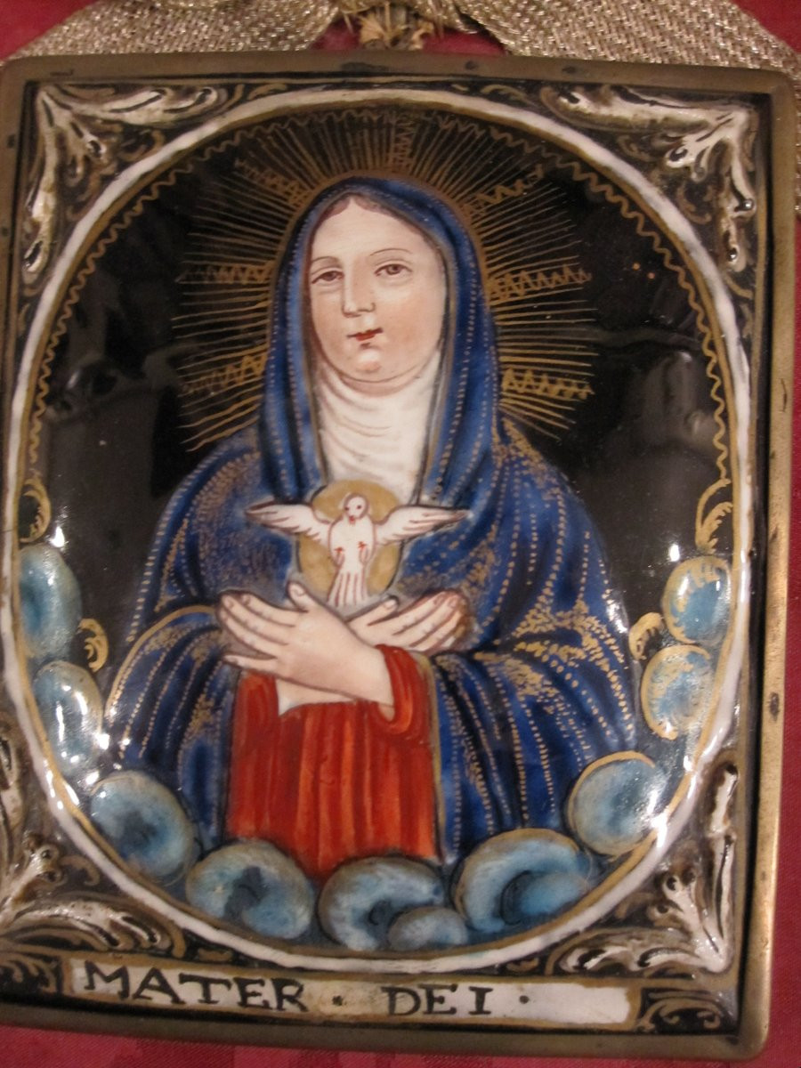 Virgin Mary In Prayer. Limoges Enamel Attributed To The Laudin Family. 17th-18th Century-photo-2