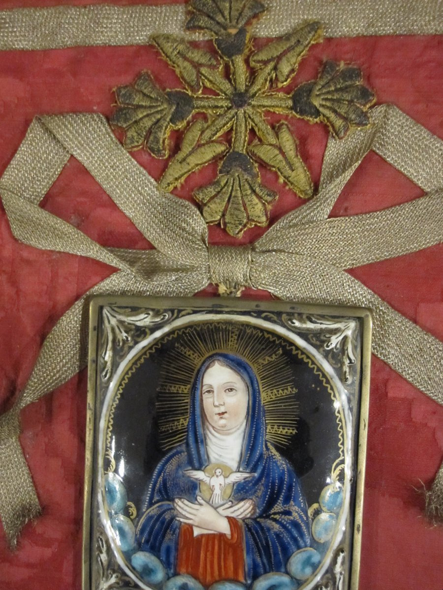 Virgin Mary In Prayer. Limoges Enamel Attributed To The Laudin Family. 17th-18th Century-photo-3