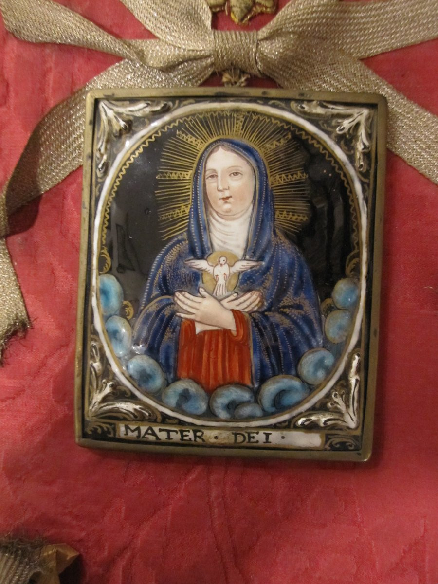 Virgin Mary In Prayer. Limoges Enamel Attributed To The Laudin Family. 17th-18th Century-photo-5