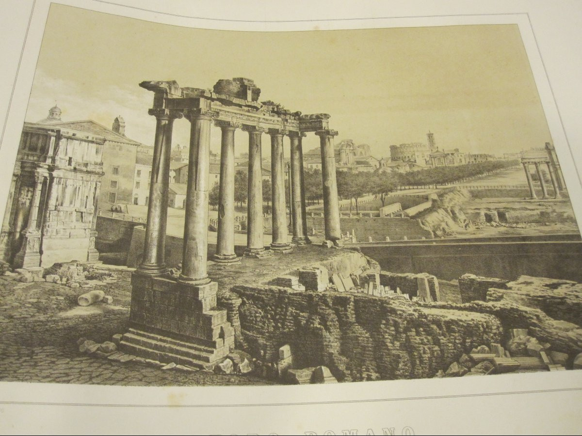 Trois grandes vues de Rome : panorama général, Colisée et Forum romain. Signé : Nannini.  S XIX-photo-6