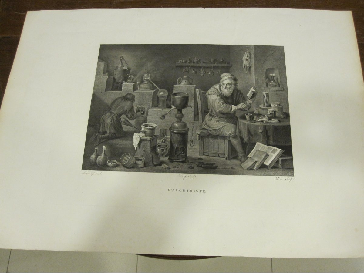 L'Alchimiste. Gravure d'après l'œuvre de Teniers, réalisée par Pérée-photo-2