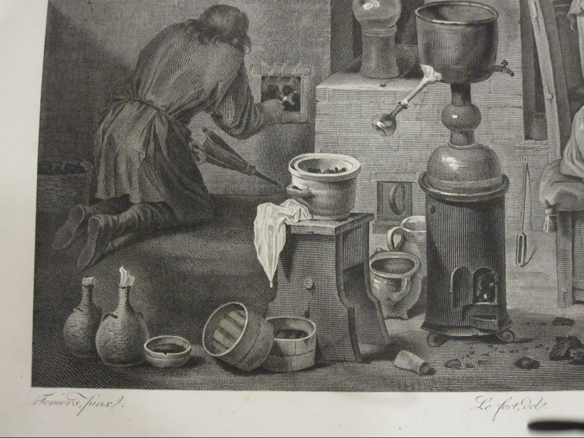 L'Alchimiste. Gravure d'après l'œuvre de Teniers, réalisée par Pérée-photo-4