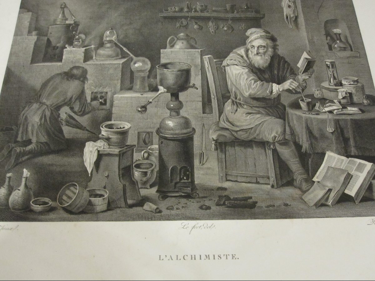L'Alchimiste. Gravure d'après l'œuvre de Teniers, réalisée par Pérée-photo-4