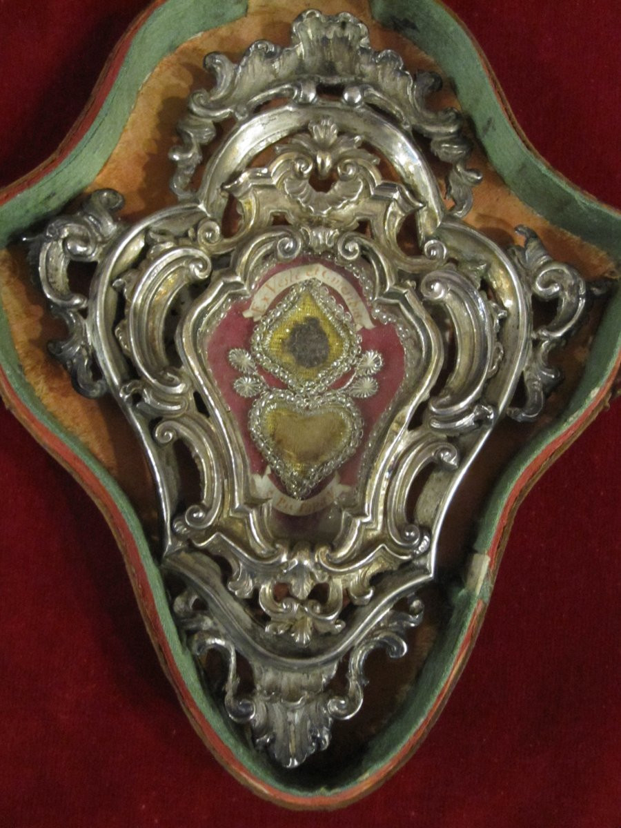 Reliquaire baroque en argent de saint Pie V, pape de 1566 à 1572, dans son écrin d'origine-photo-8