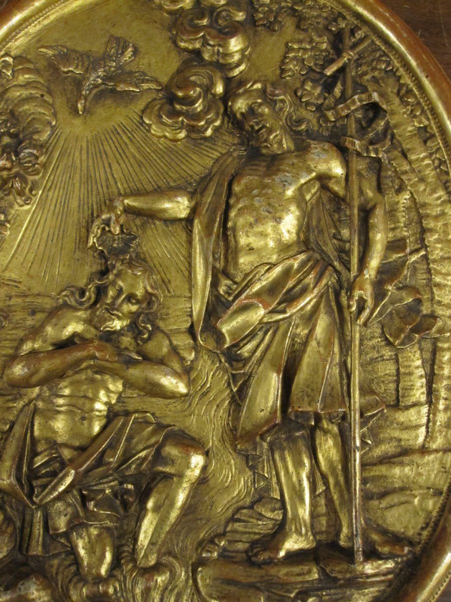 Baptism Of Christ. 18th-century Relief In Carved And Gilded Wood-photo-2