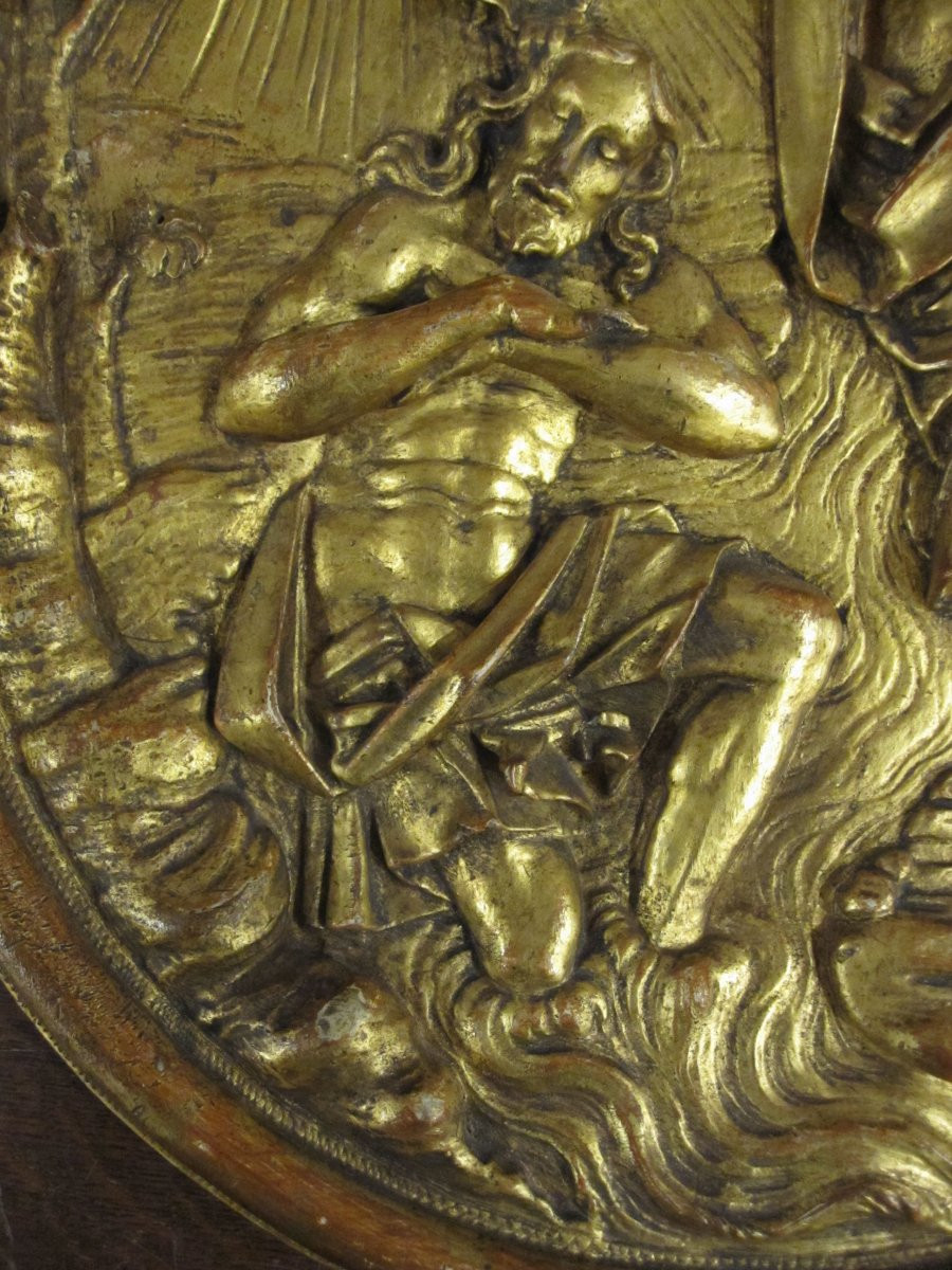 Baptism Of Christ. 18th-century Relief In Carved And Gilded Wood-photo-3