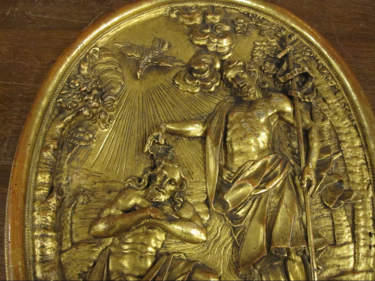 Baptism Of Christ. 18th-century Relief In Carved And Gilded Wood-photo-4