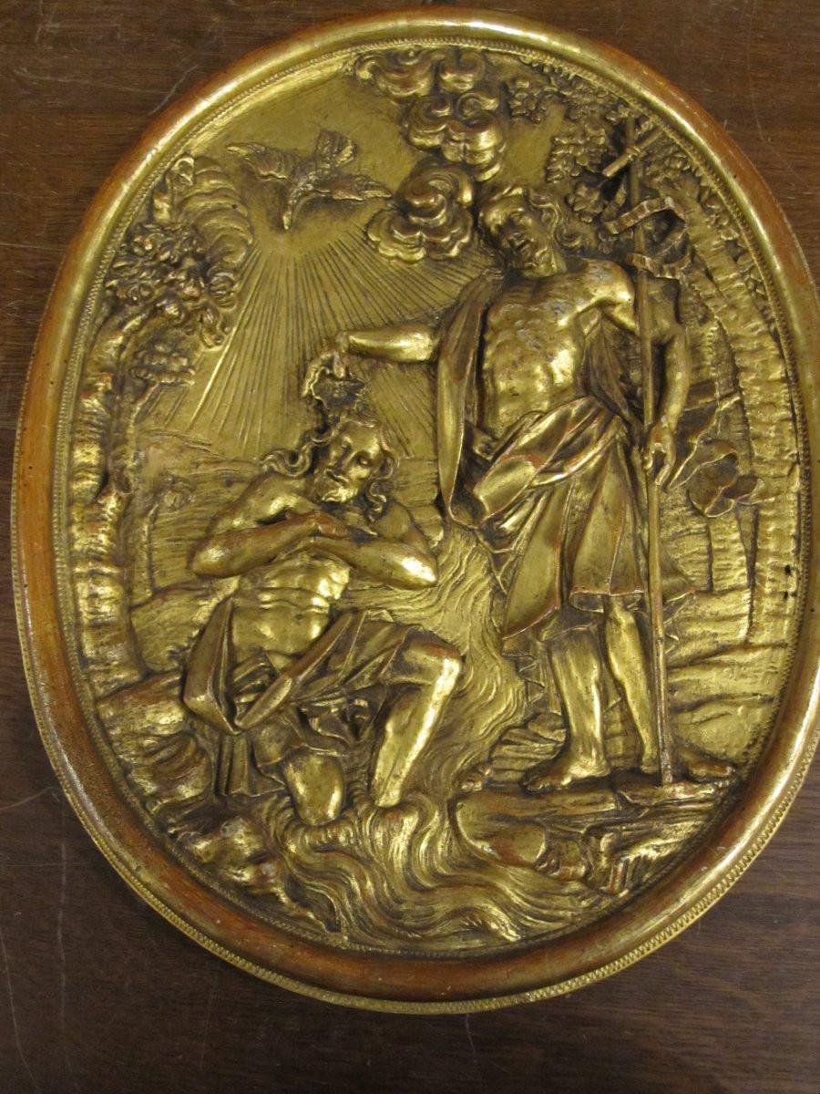 Baptism Of Christ. 18th-century Relief In Carved And Gilded Wood-photo-1