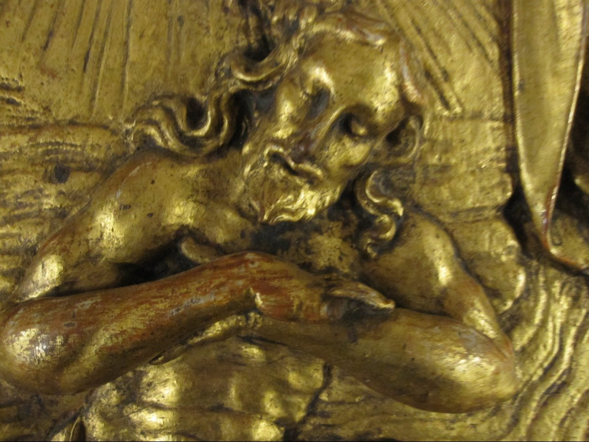 Baptism Of Christ. 18th-century Relief In Carved And Gilded Wood-photo-3