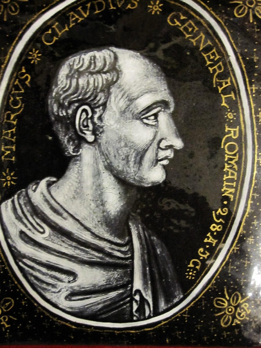 Marc Claudius. Général romain. Plaque de cuivre émaillé de Limoges. XVIIe ou XVIIIe siècle.-photo-2