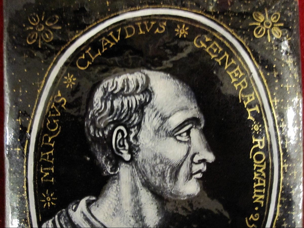 Marc Claudius. Général romain. Plaque de cuivre émaillé de Limoges. XVIIe ou XVIIIe siècle.-photo-3