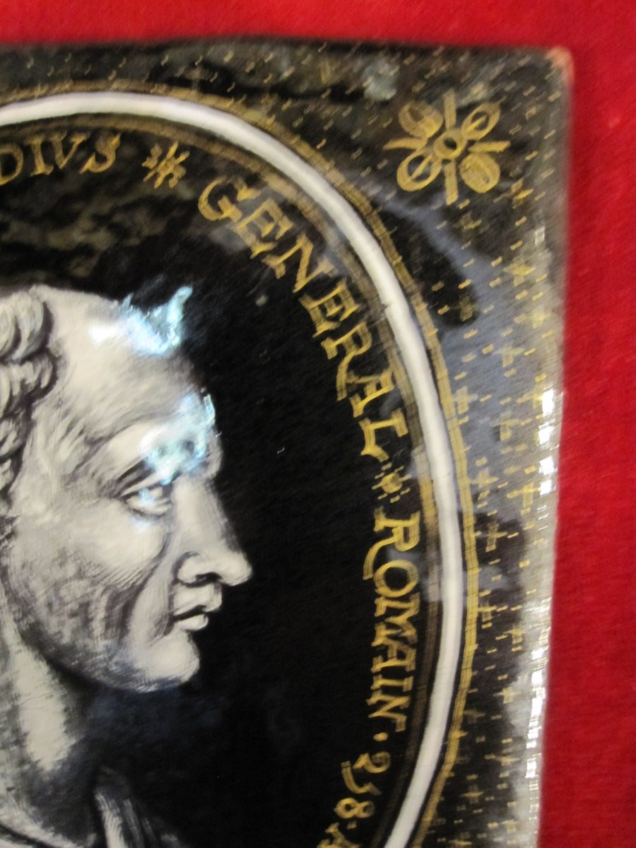 Marc Claudius. Général romain. Plaque de cuivre émaillé de Limoges. XVIIe ou XVIIIe siècle.-photo-2