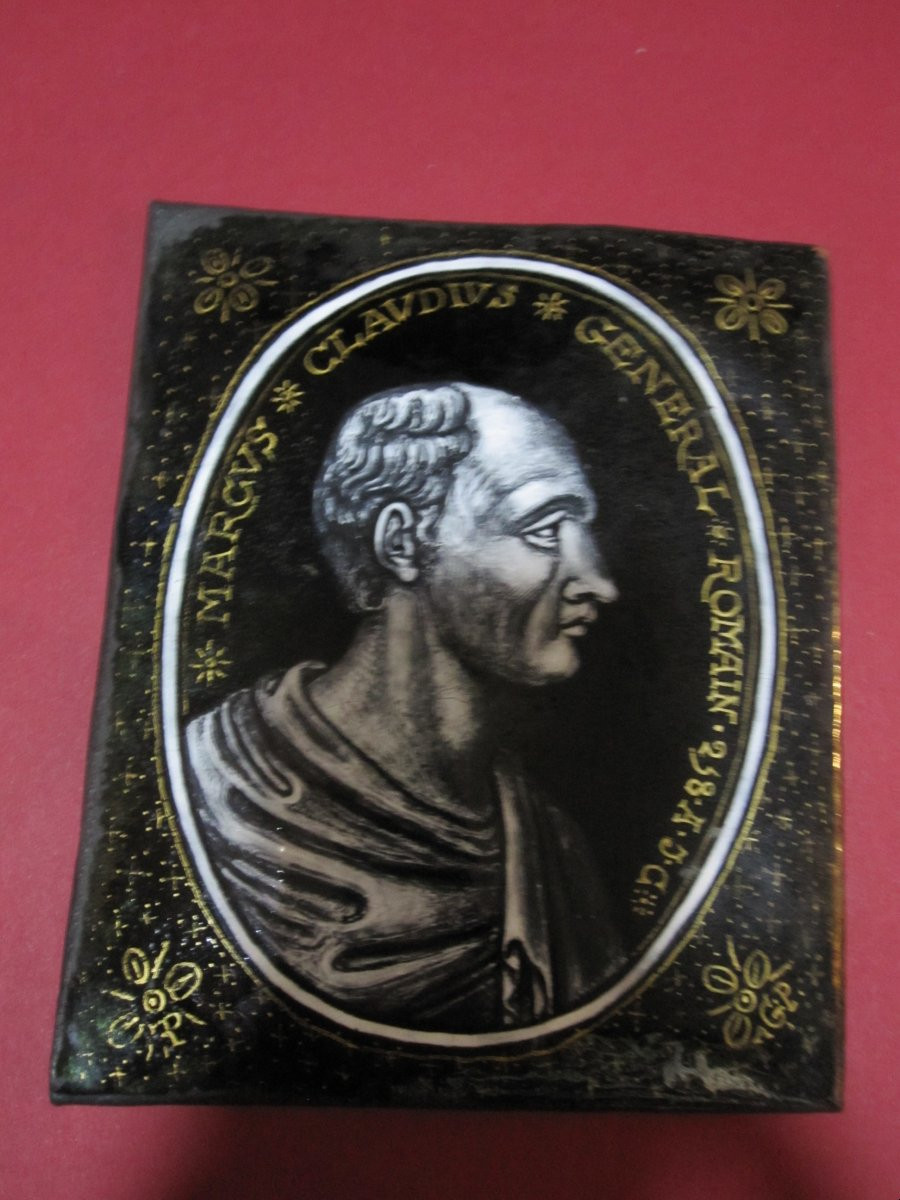 Marc Claudius. Général romain. Plaque de cuivre émaillé de Limoges. XVIIe ou XVIIIe siècle.-photo-3