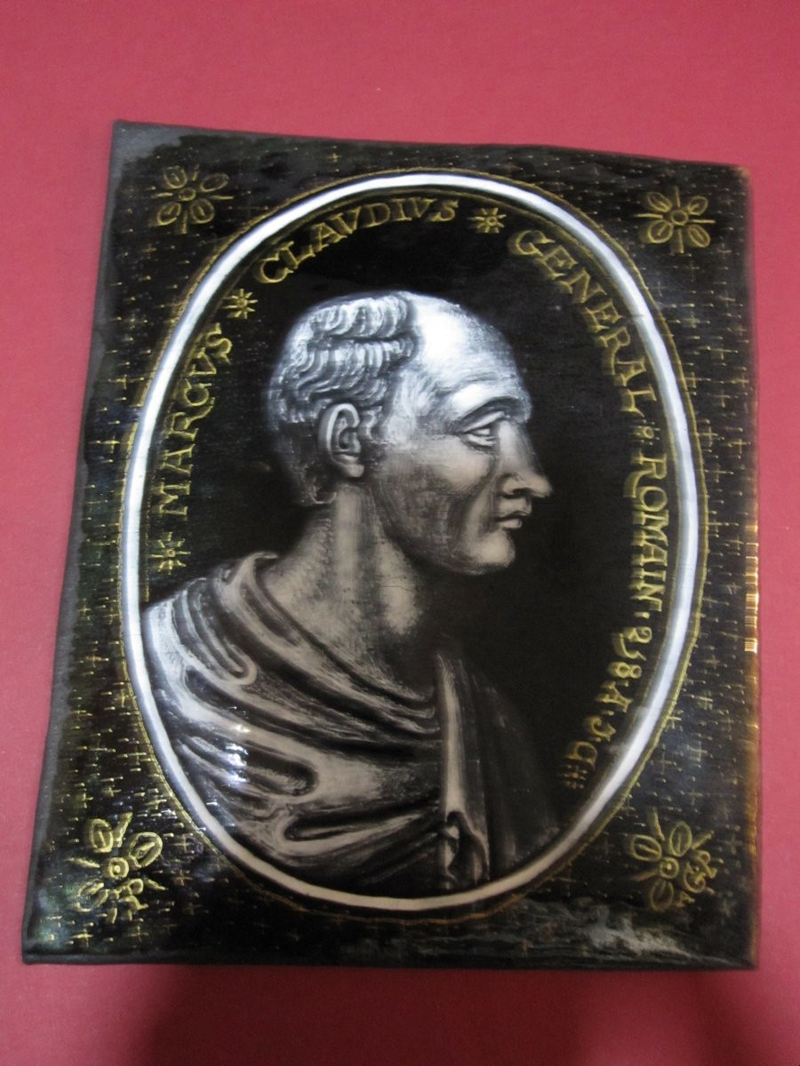 Marc Claudius. Général romain. Plaque de cuivre émaillé de Limoges. XVIIe ou XVIIIe siècle.-photo-4