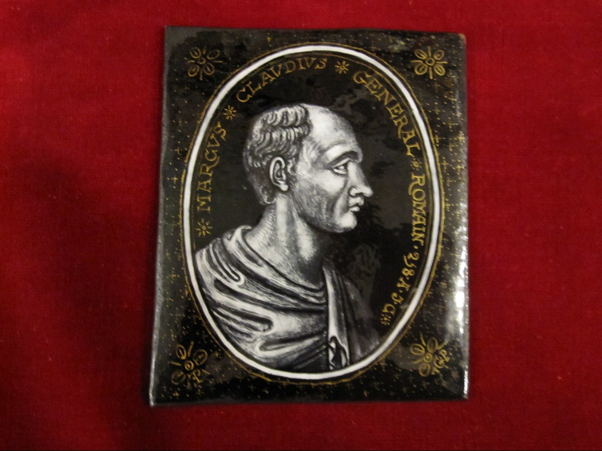 Marc Claudius. Général romain. Plaque de cuivre émaillé de Limoges. XVIIe ou XVIIIe siècle.