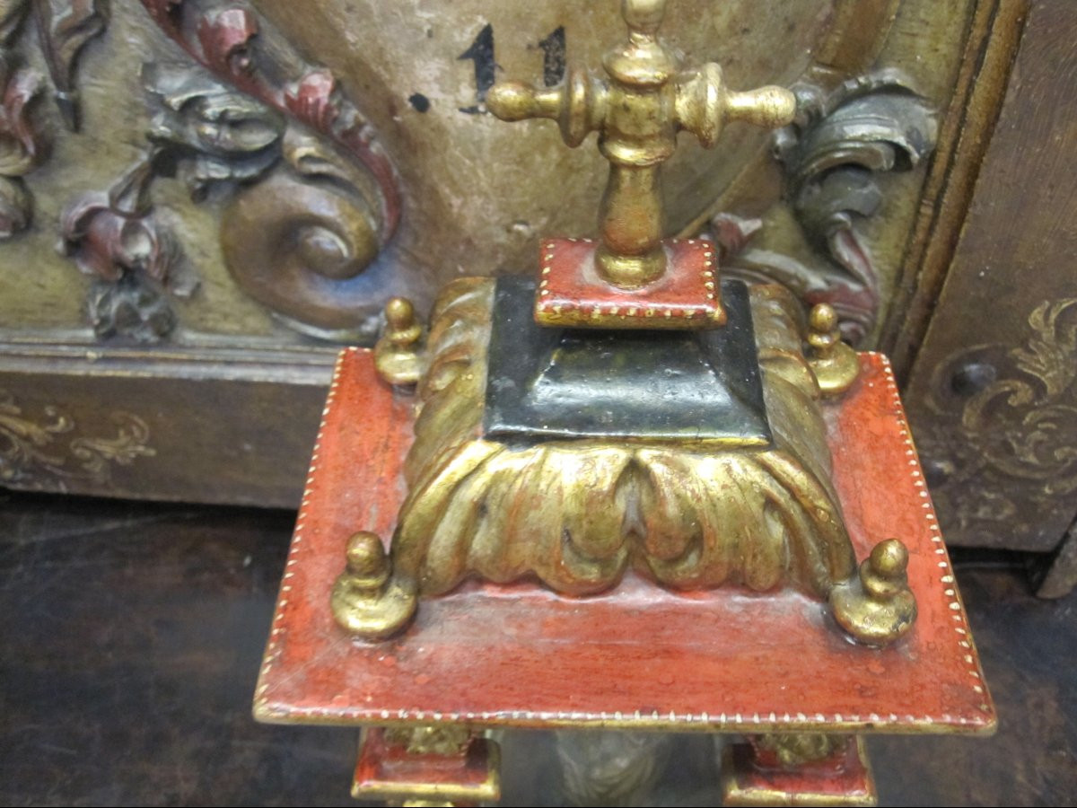 Baroque Baldachin In Lacquered And Gilded Wood, Adorned With A Small Polychrome Alabaster Madonna-photo-4