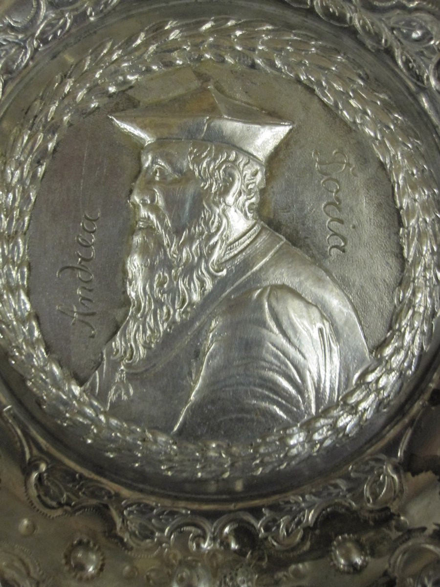 Silver Bowl, Chased And Embossed With A Bust Of Andrea Doria. Italy, 17th Or 18th Century-photo-2