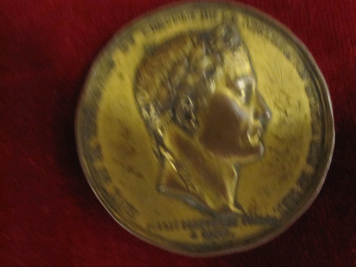Commemorative Medal In Gilded Copper Depicting The History Of France. Bust Of Napoleon. 183-photo-2