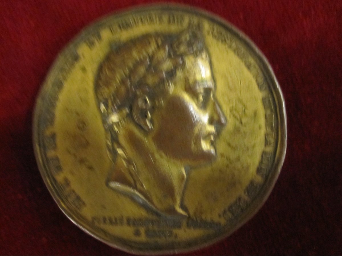 Commemorative Medal In Gilded Copper Depicting The History Of France. Bust Of Napoleon. 183-photo-6