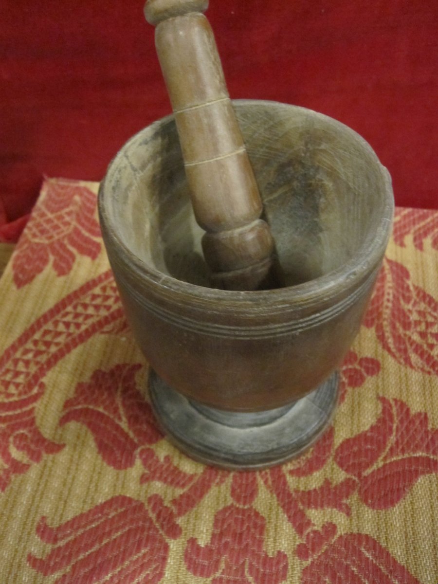 Pharmacy Mortar. Turned Wood. 18th Century. Retains Its Pestle.