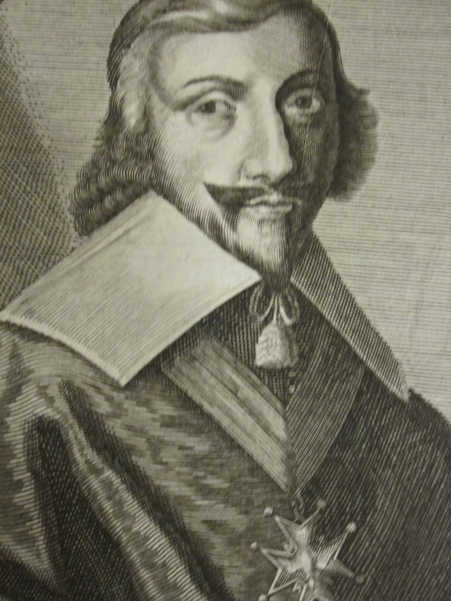 LOUIS XIII ET LE CARDINAL RICHELIEU. Paire de gravures de 1630. Signées H.J. Schollenberger-photo-4