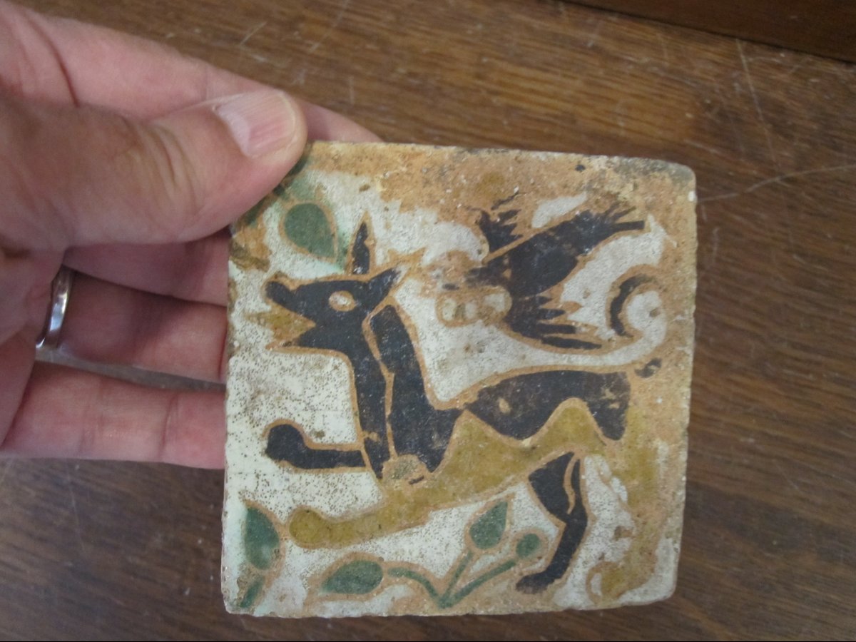 Gothic Tile, 15th Or Early 16th Century. Falconry Series-photo-3