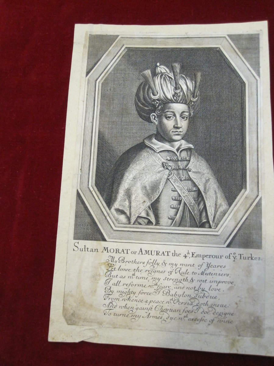 Sultan Morat ou Amurat, empereur turc. 1623-1640. Gravure sur cuivre du XVIIe siècle 