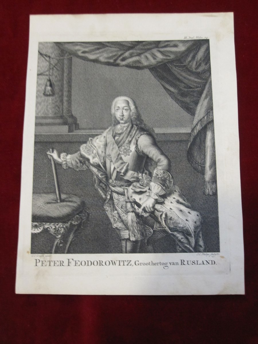 Pierre Feodorowitz. Grand Duke Of Russia. 18th-century Engraving.-photo-4