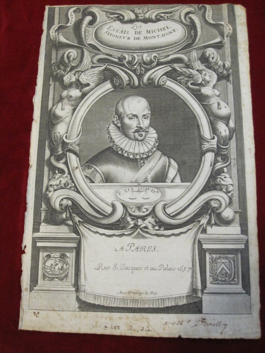 Michel De Montaigne. Frontispiece With A Portrait From 1657. Copper Engraving-photo-4