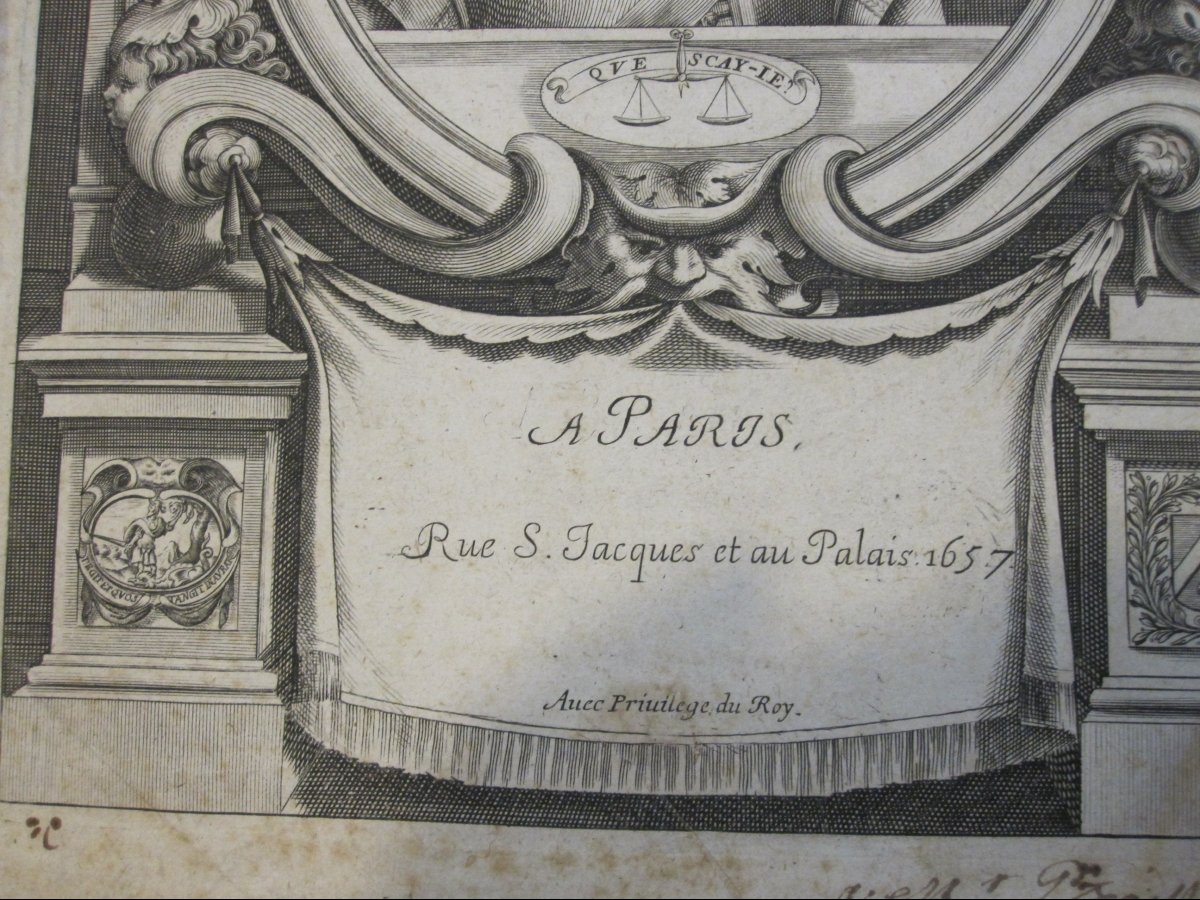 Michel De Montaigne. Frontispiece With A Portrait From 1657. Copper Engraving-photo-1