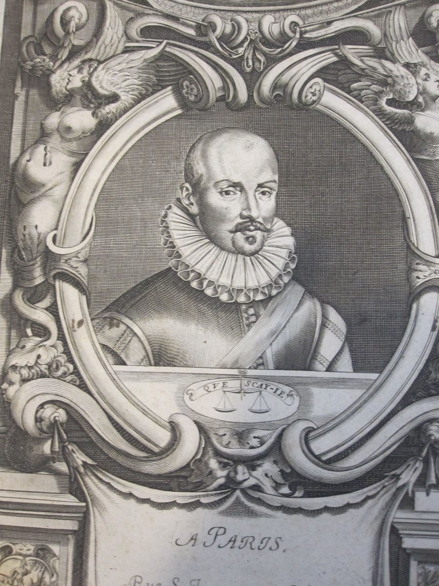 Michel De Montaigne. Frontispiece With A Portrait From 1657. Copper Engraving-photo-2
