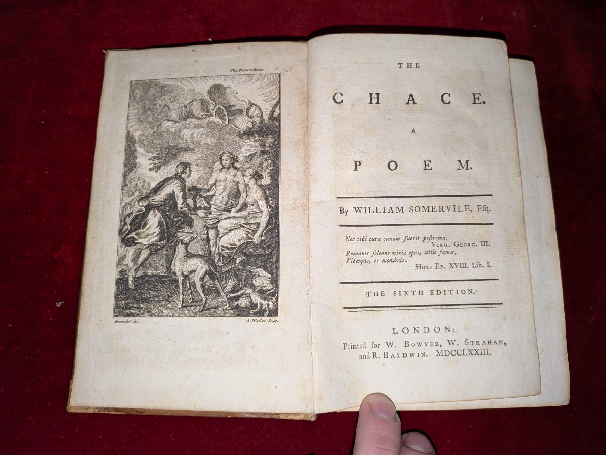 WILLIAM SOMERVILLE : THE CHASE, UN POÈME. LONDRES 1773. POÈME ANGLAIS CONSACRÉ À LA CHASSE. 