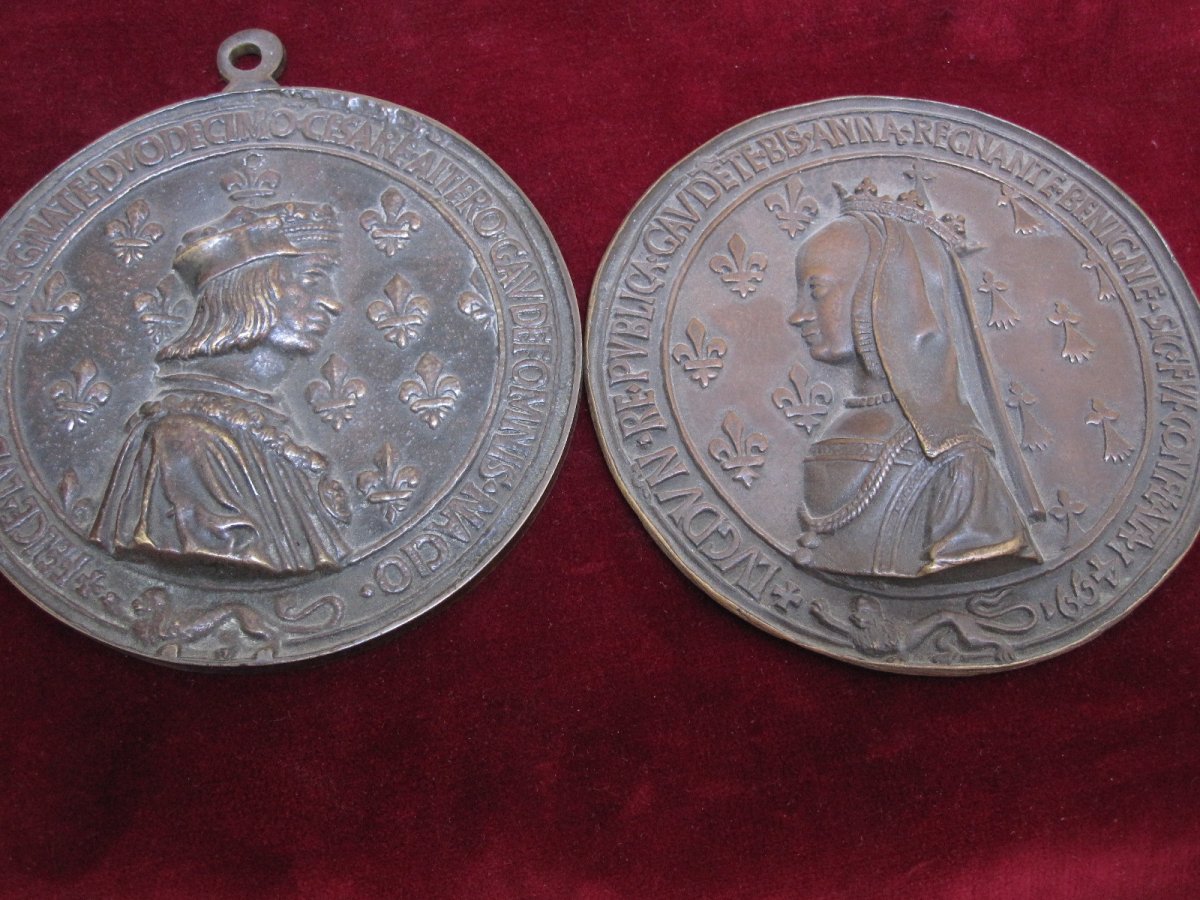 Luis XII Of France And Ana Of Brittany Large Medal Plates Made In Lion In 1499