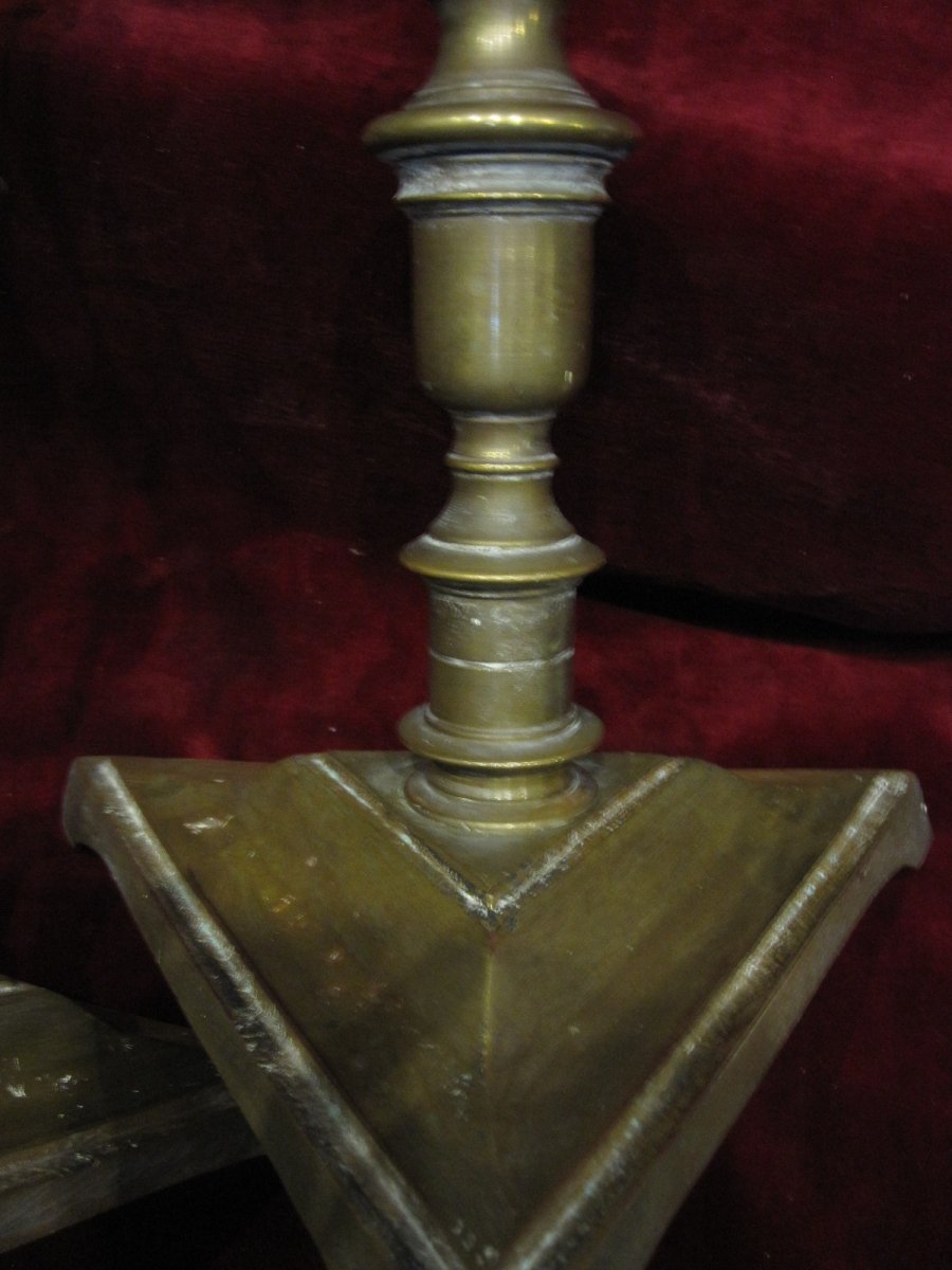 Pair Of Bronze Candelabra From The 17th Century. Large Size: 43 Cm-photo-4